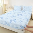 thumbnail image 3 of Feelyou Dreamy Blue Bowknot Queen Sheet Sets for Girls, Fairy Tale Princess Flat Sheet, Blossoms Flower Floral Queen Fitted Sheet, Lightweight Room Decor, 4pcs, 3 of 7