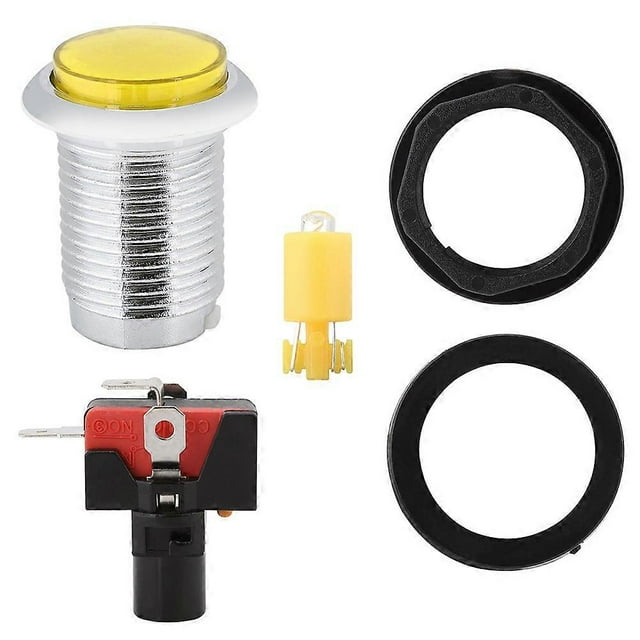32mm Game Machine Small Round Plating Button Replacement With Light(Yellow)
