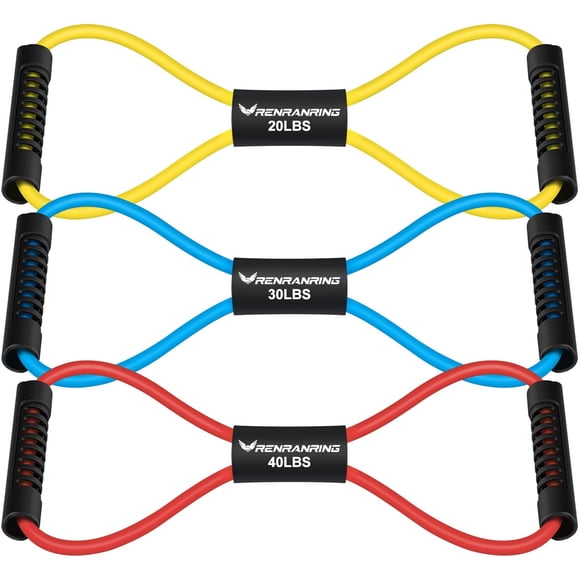 RENRANRING Figura 8 Bandas de Resistencia Física con Asas - Juego de 3 Bandas de Tubo de Ejercicio para Cuerda elástica de Brazos y Hombros Elástico de 8 Palabras para Mujeres y Hombres