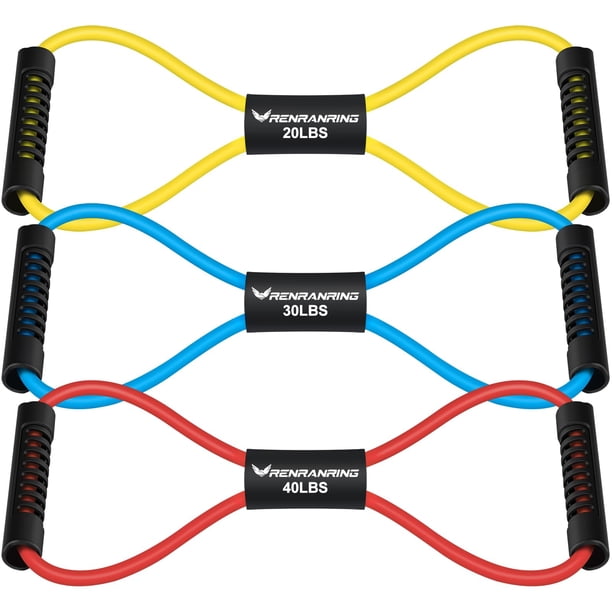 RENRANRING Figura 8 Bandas de Resistencia Física con Asas - Juego de 3 Bandas de Tubo de Ejercicio para Cuerda elástica de Brazos y Hombros Elástico de 8 Palabras para Mujeres y Hombres