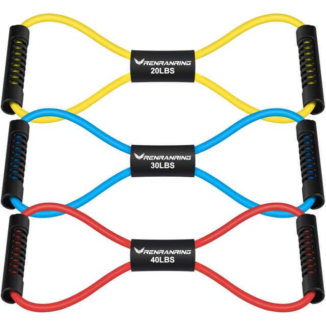 RENRANRING Figura 8 Bandas de Resistencia Física con Asas - Juego de 3 Bandas de Tubo de Ejercicio para Cuerda elástica de Brazos y Hombros Elástico de 8 Palabras para Mujeres y Hombres