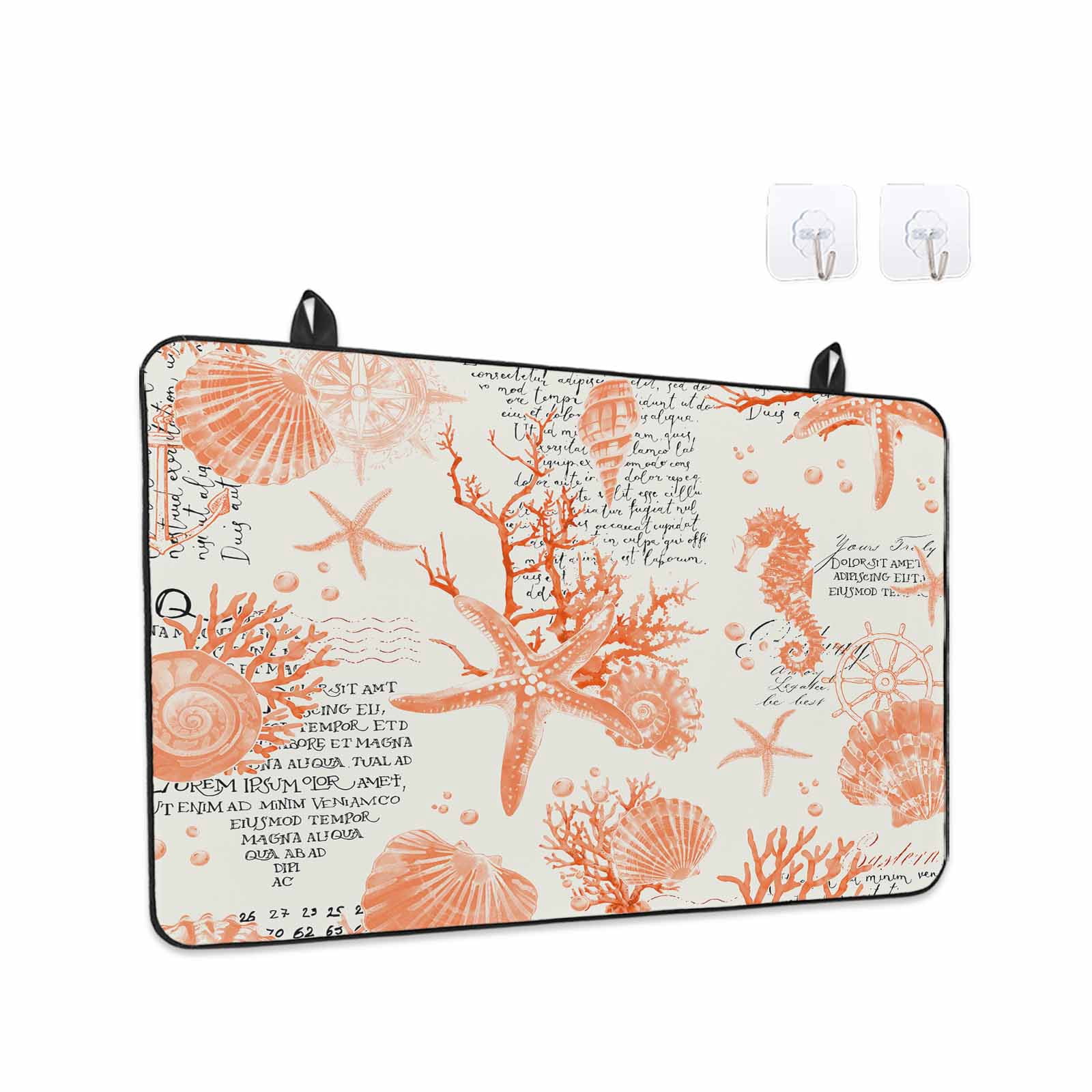 Orange Starfish Stove Top Cover for Electric Stove, Heat-proof & Non Slip Glass Top Stove Cover Protector, Rustic Ocean Coastal Shells Conch Coral Kitchen Flat Cooktop Rubber Mat 31x24 Inches