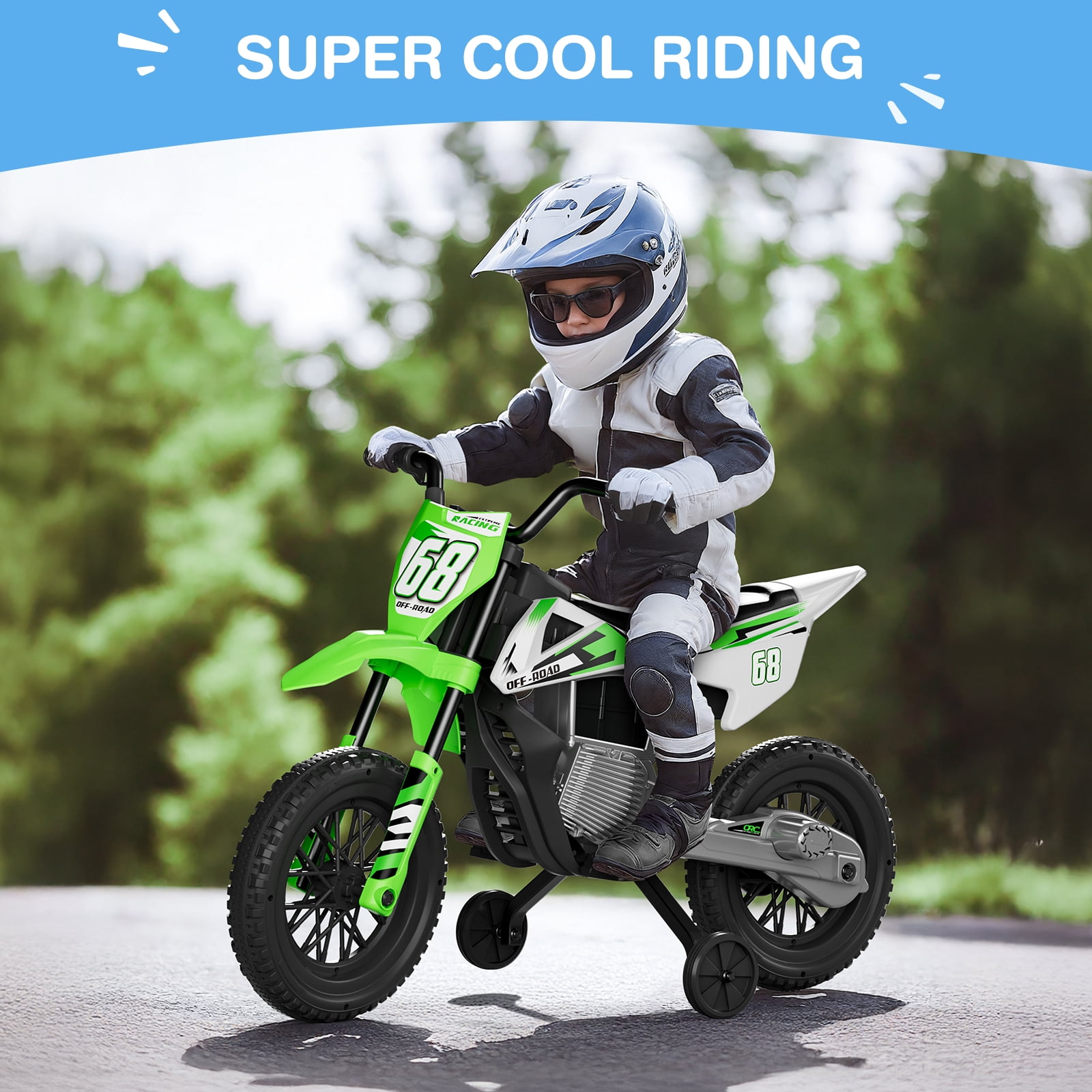 LIGIANT 12V Kids Ride-On Motorcycle, 2×25W Motors, Training Wheels, Throttle Grip, Bluetooth & Music, Spring Suspension