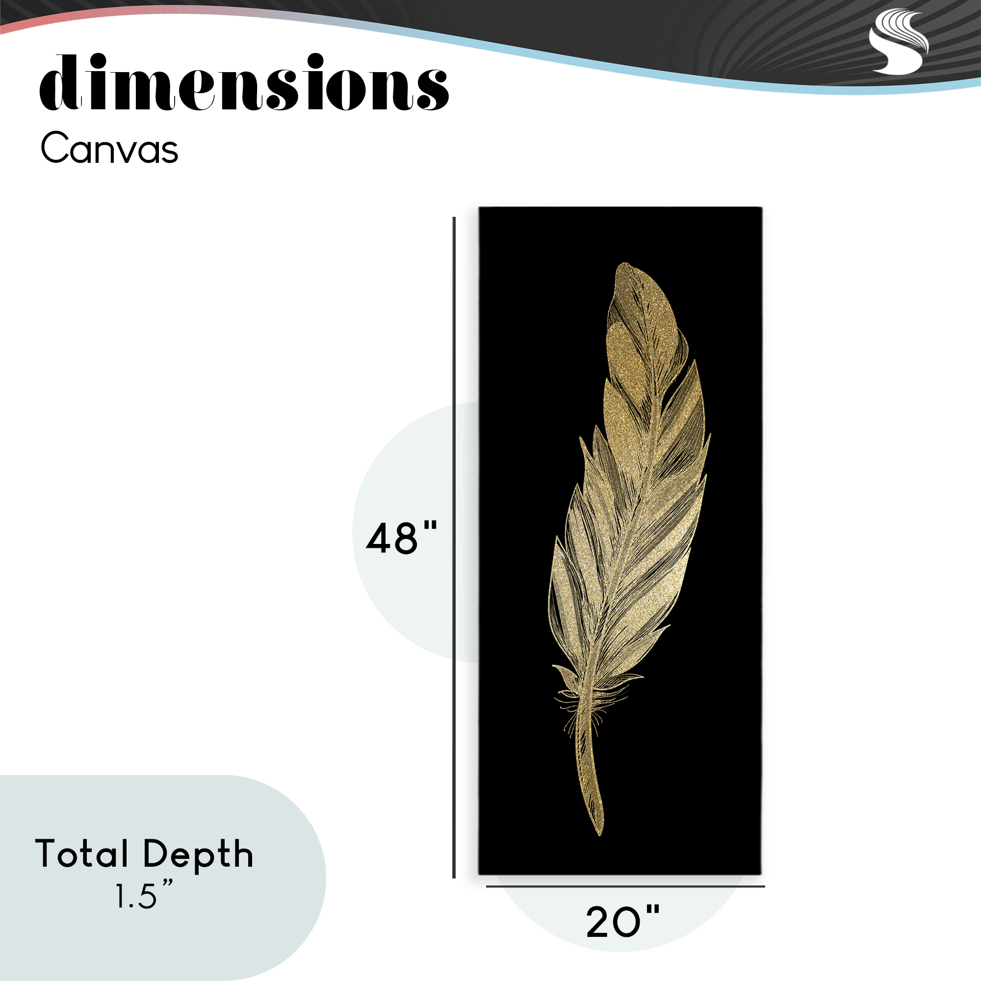 Glam Feather Black & Gold Canvas Wall Art, design by Kim Allen