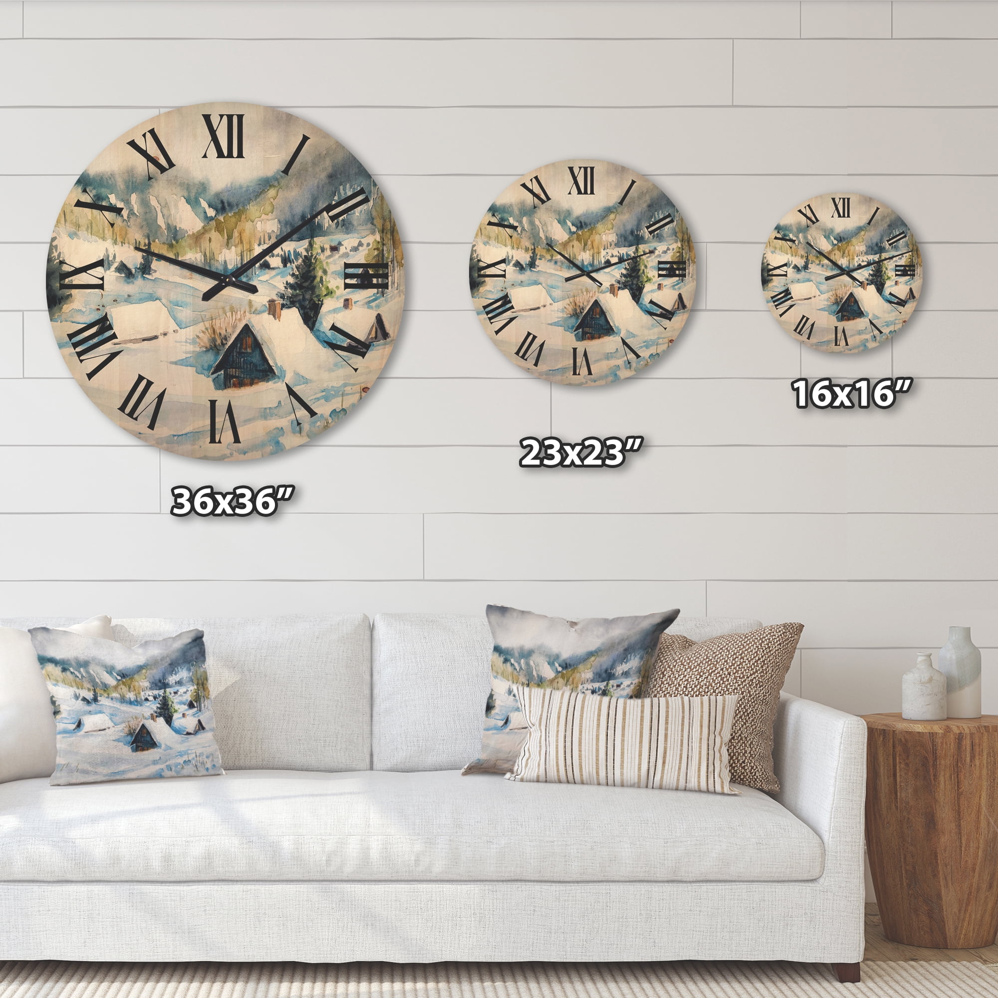 Designart 'Winter In Mountain Village' Traditional Wood Wall Clock