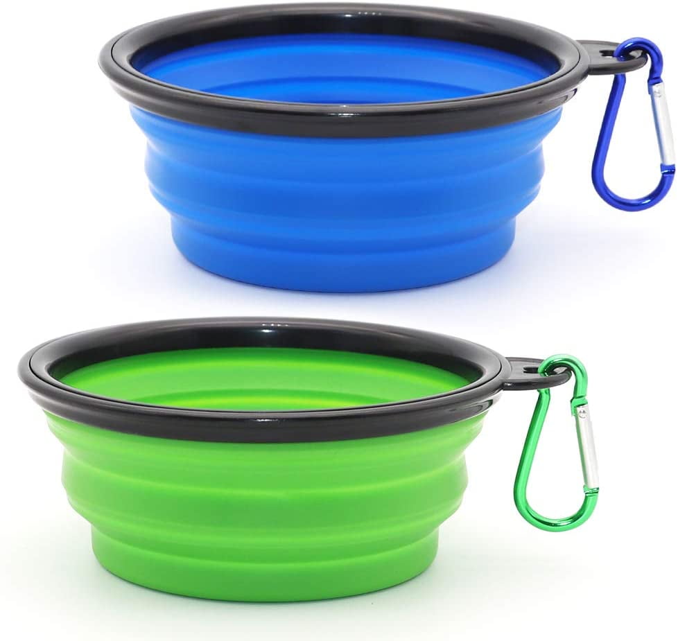 2-Pet DOG CAT BLUE WATERPROOF COLLAPSIBLE BOWL Portable Travel Kennel Water Food 