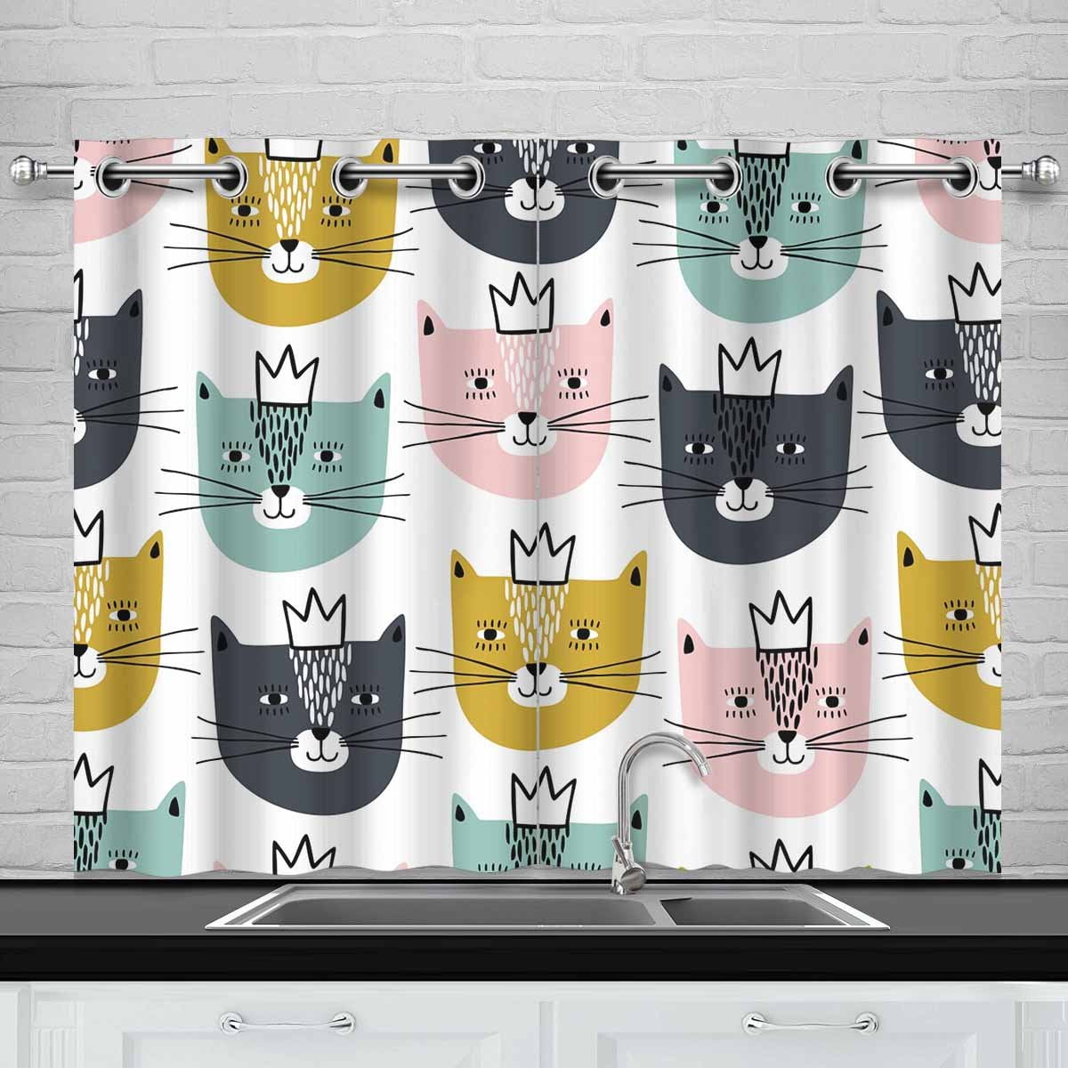 MKHERT Cute Cats Faces Window Curtain Kitchen Curtains Window