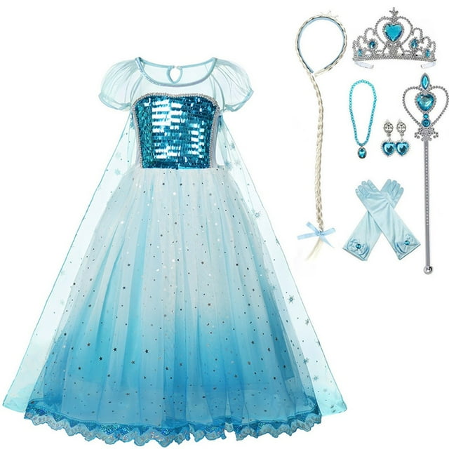 HAWEE Snow Queen Princess Elsa Costumes Princess Dress Up Party Cosplay Costume with Cape