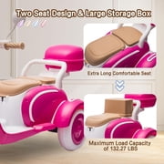 Track Seven 12V Ride on Motorcycle, 2-Seater Electric Motorcycle with Dual Motor, 3 Wheels Motorbike with Bluetooth, LED Lights, Storage Box, Front Hook, Ride on Toy Car for Kids Aged 3+, Rose Red