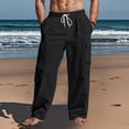 thumbnail image 6 of Men's Casual Cargo Pants Relaxed Fit Elastic Waist Drawstring Side Cargo Pockets Trouser Lightweight Work Pants Black 2XL, 6 of 7