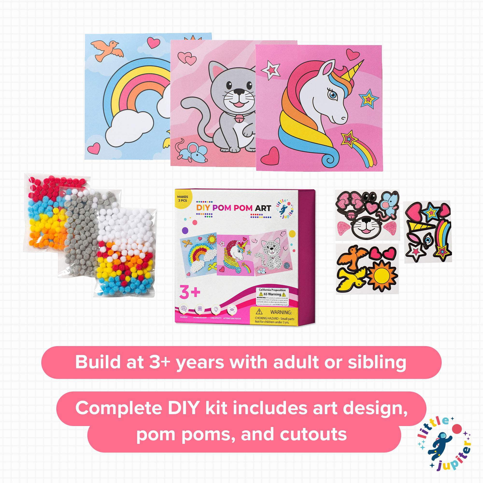 DIY Pom Pom Art - 3pcs (Unicorn, Rainbow, Cat)