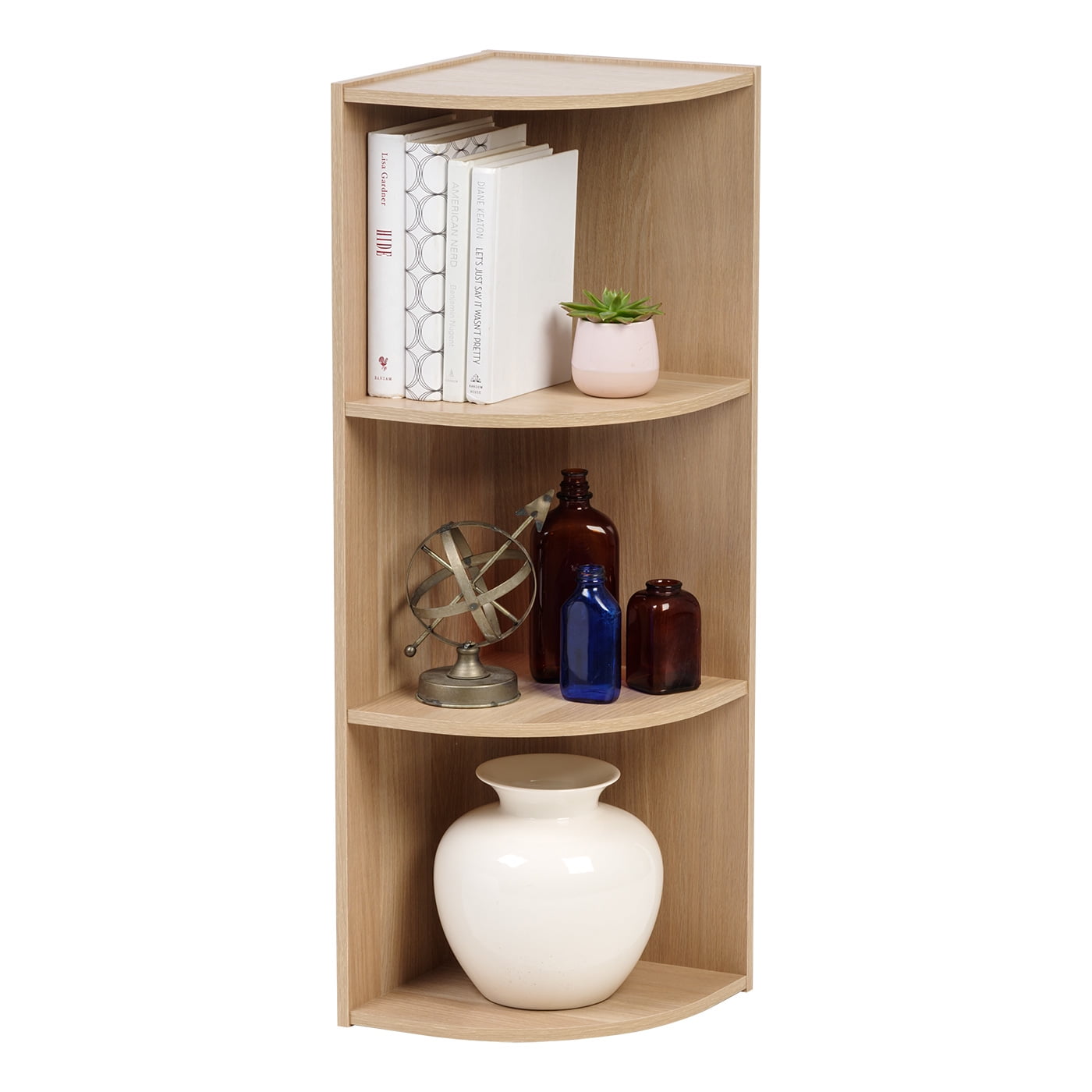IRIS USA Small Spaces Wood, Bookshelf Storage Shelf, Bookcase, 3-Tier - Corner, Natural