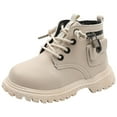 thumbnail image 6 of Dakaela Boys Girls Work Boots Baby Lace up Ankle Snow Booties Kid Toddler Winter Hiking Combat Shoes Beige, 6 of 7