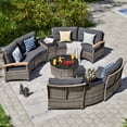 thumbnail image 6 of MEISSALIVVE 9 Piece Outdoor Patio Furniture Set, Half-Moon Curved Sofa Rattan Conversation Set with Wood Armrests, Coffee Table & Side Table（Grey）, 6 of 9