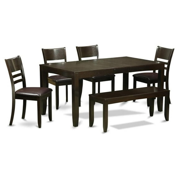 East West Furniture Lynfield 6-piece Dining Set w/ Leather Chairs in Cappuccino