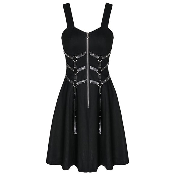 Off Shoulder Dress for Women Womens Gothic Punk Dress Strap Style Sleeveless Off Shoulder Mid Length Dress Black Gothic Dress for Women Mid Length Dress for Women