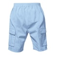 thumbnail image 6 of HKYNLAG Mens Cargo Shorts Elastic Waist Drawstring Summer Casual Bermuda Short Loose Wide Leg Linen Shorts with Pockets Light Blue L, 6 of 8
