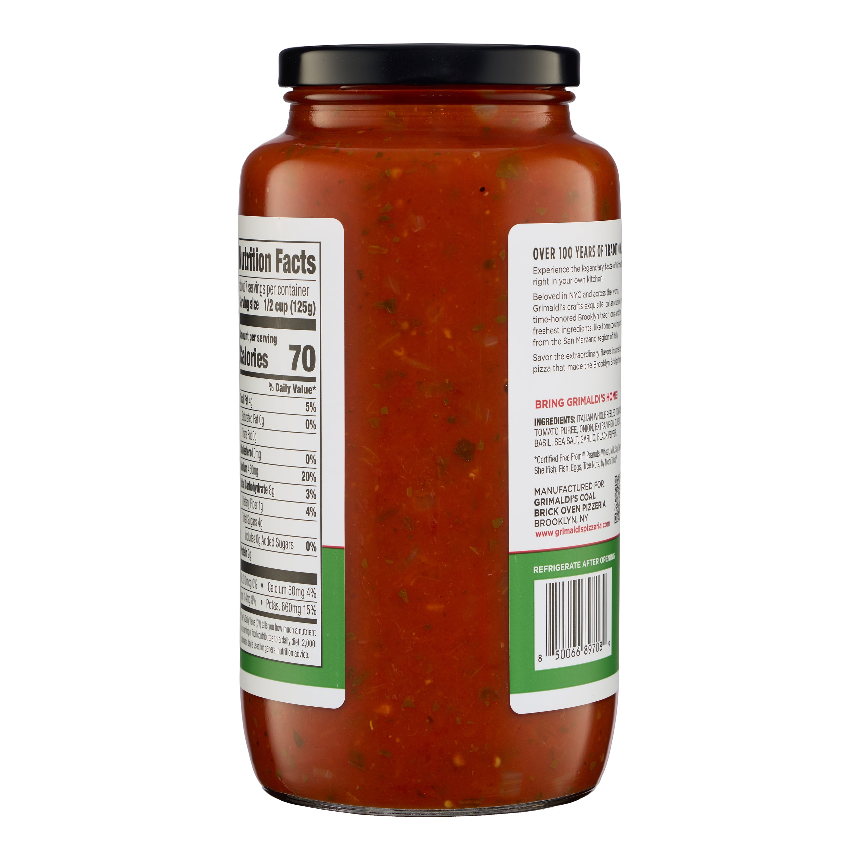 Grimaldi's Tomato Basil Pasta Sauce 32oz Jar, Non-GMO, Gluten-Free, Kosher