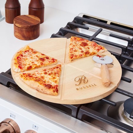 GAM Premium Pizza Cutter and Cutting Board Set - Cutting Wheel Pizza Cutter and 12.5 Inch Round Wooden Pizza Board - Outdoor Pizza Oven Accessories, Pizza Cutter Wheel, Round Cutting Board