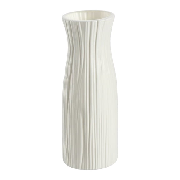 RoverTrail White Plastic Flower Vase 9.4 Inch Tall Unbreakable Faux Ceramic Planter for Home Office Wedding Decor Centerpiece Dried Silk Flowers