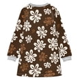 thumbnail image 6 of long-sleeved dress Brown and White Flowers A-line dress with ribbed cuffs Soft and comfortable, 6 of 6