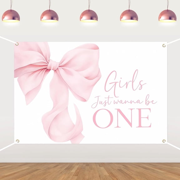 7x5FT Girls Just Wanna Be One Backdrop Pink Bow 1st Birthday Backdrop for One Year Old Girl Pink Bow Tie First Birthday Party Decorations Banner Supplies Photo Booth Props