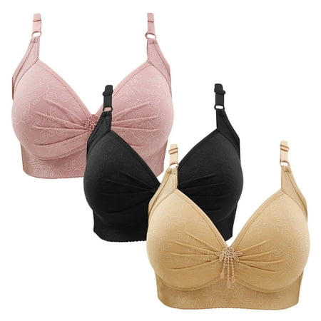 Gnurob Wireless Bralette for Women Push Up Bra Plus Size Floral Lace Bralettes No Underwire Brassiere 3 PC Soft Everyday Bras Adjustable Widen Band Underwear Clearance Saving A01-Pink Medium