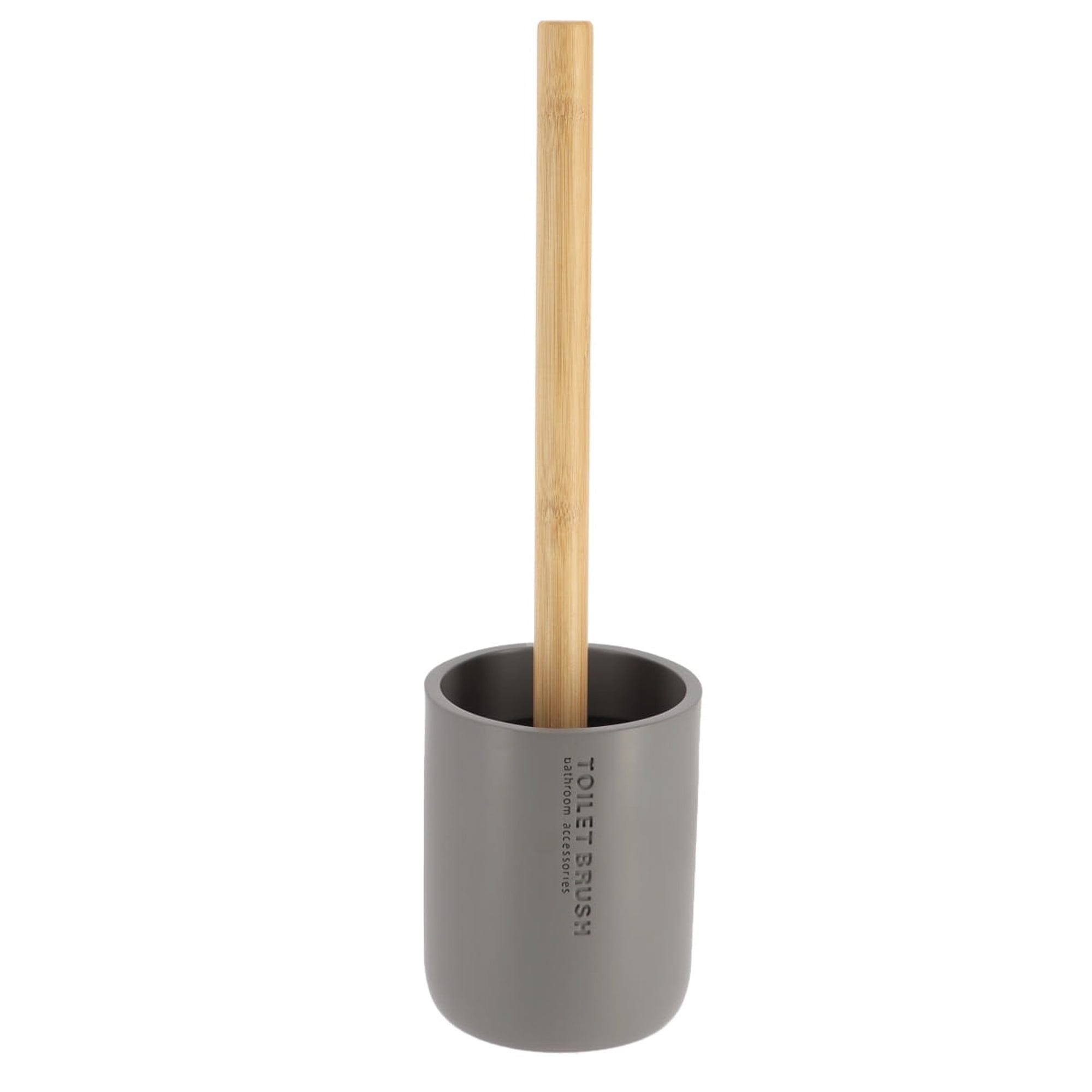 Modern Matte Gray Toilet Brush Set with Natural Bamboo Handle - Polyresin Bathroom Cleaning Accessory