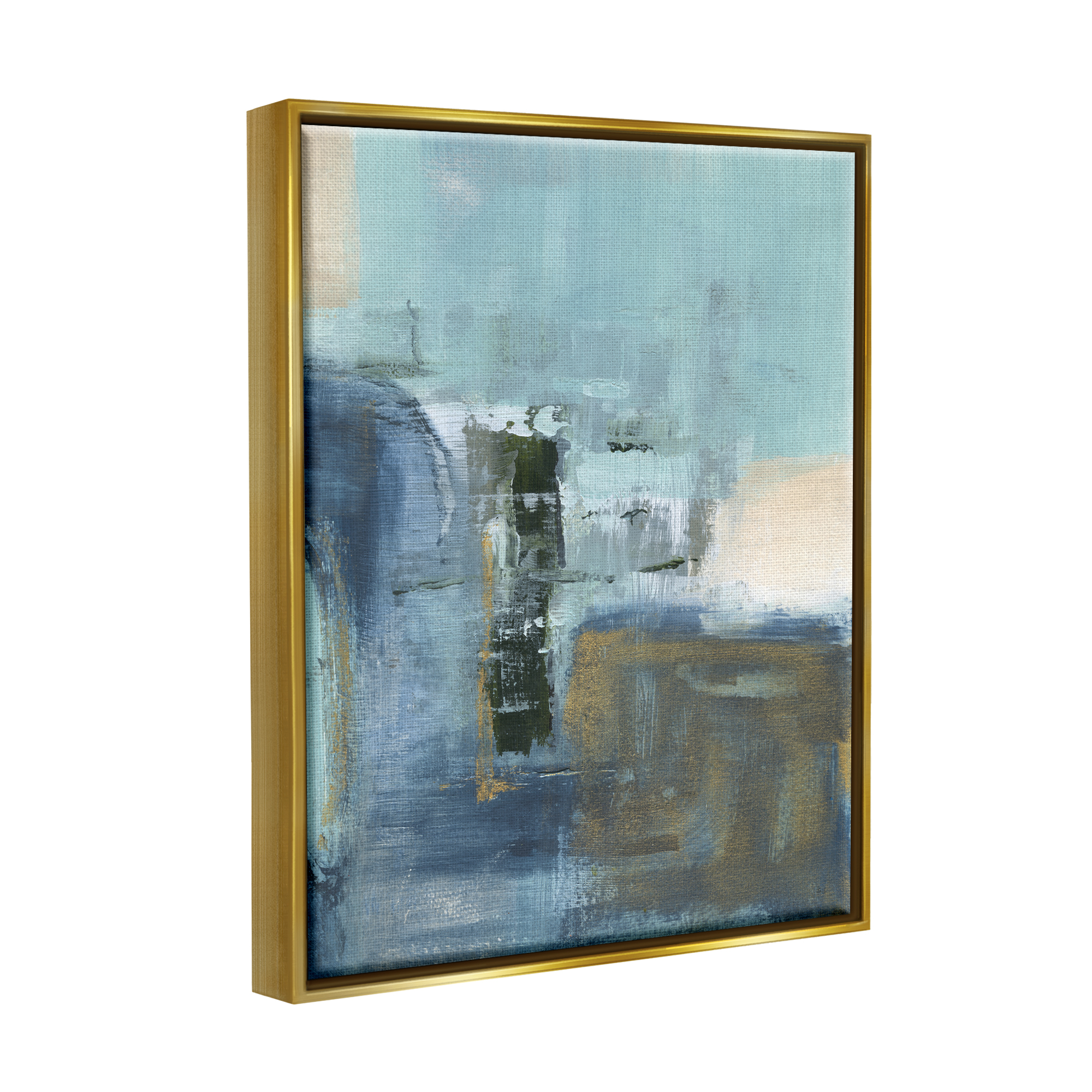 Stupell Industries Blue Abstract Painting Abstract Painting Gold Floater Framed Canvas Art Print Wall Art, 25 x 31