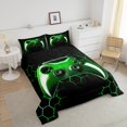 thumbnail image 4 of Queen Size Gamer Bedding Sets for Gaming Gamepad Comforter Set Neon Lights Game Controller Bedding Comforters & Sets,Geometry Honeycomb Hexagon Quilt,Green Black, 4 of 5