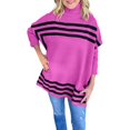 thumbnail image 1 of Chandail pour Femmes Automne/hiver Col Roulé Tricoté Manches Chauve-Souris Design Rayé, 1 of 5
