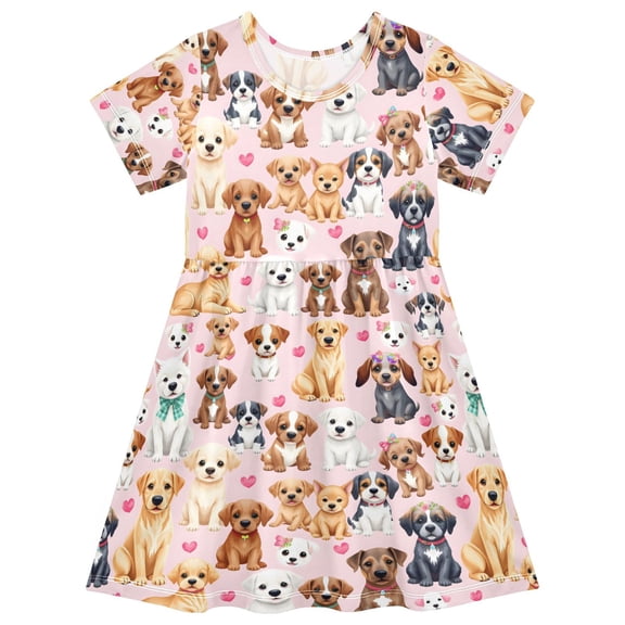 joogoo Dogs Cute Girls' Short Sleeve Dress Kids Dresses 5-6T