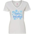 thumbnail image 3 of Inktastic Happy Hanukkah Blue Stars of David and Snowflakes Women's V-Neck T-Shirt, 3 of 5