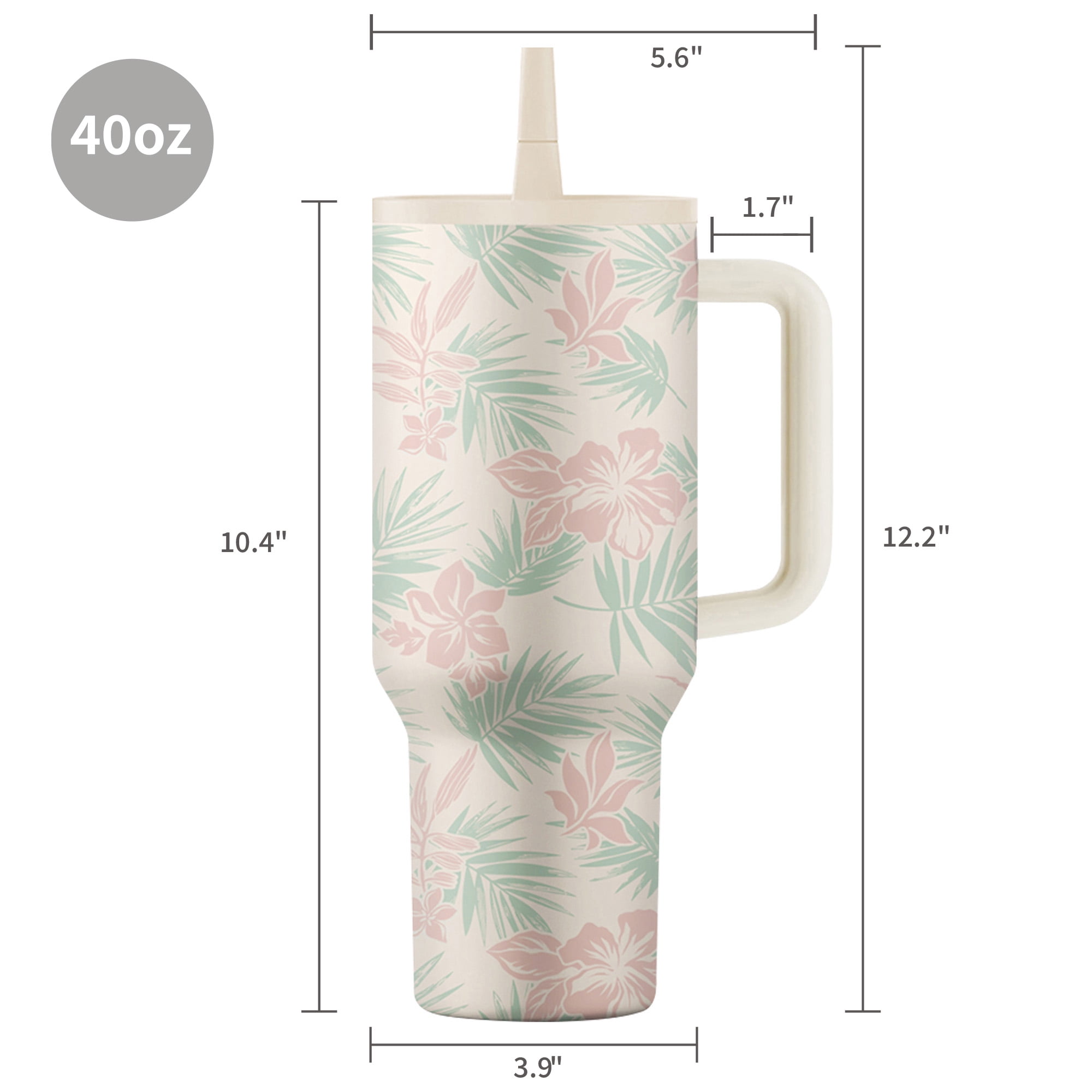Island Crew 40 oz Hibiscus Stainless Steel Tumbler, Cream