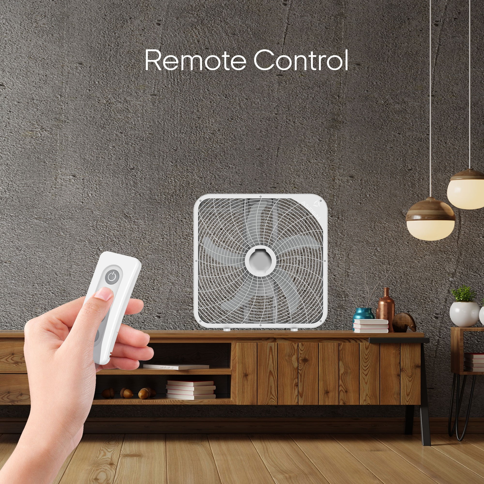 THE ASPEN 20” White Box Fan with Remote Control, 2800 Cubic Feet per Minute, Efficient Cooling, 3 Speed, AB-20US