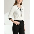 thumbnail image 5 of INSPIRE CHIC Women's Tie V Neck Half Sleeve Button Cuffs Work Office Shirt Elegant Blouses XS White, 5 of 8