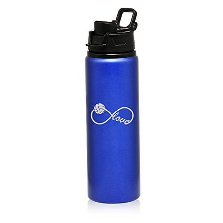 

25 oz Aluminum Sports Water Travel Bottle Infinity Infinite Love Volleyball (Blue)