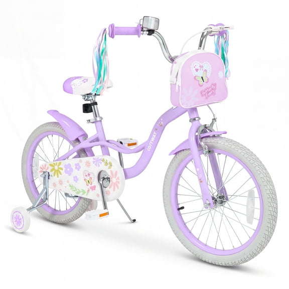 Costway 18 Inches Girls Bike with Front Bag, Children Training Bicycle for 4-8 Years Old Purple