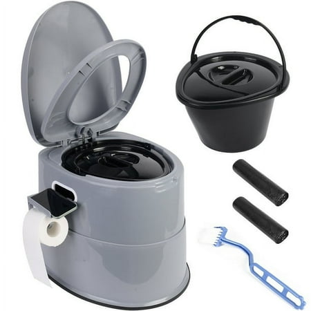 AEDILYS Portable Camping Toilet with Detachable Inner Bucket, 5.3 Gallon, Grey