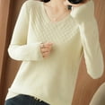 thumbnail image 4 of Juslio Women Sweaters Pullovers Womens Tops Solid V Neck Long Sleeve Knit Beige, 4 of 5