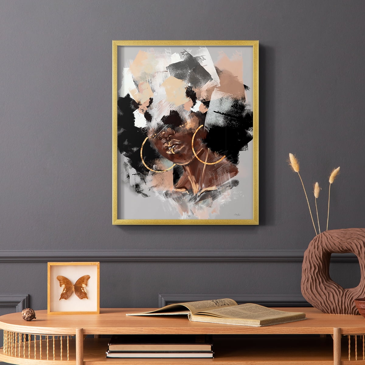 Afro Pop Framed Print in Gold Solid Wood Framed Print No Nail Hanging