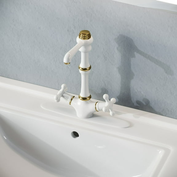 Kitchen Faucet Bathroom Sink Tap Vintage White Cross 2 Handles Single Hole | Renovators Supply