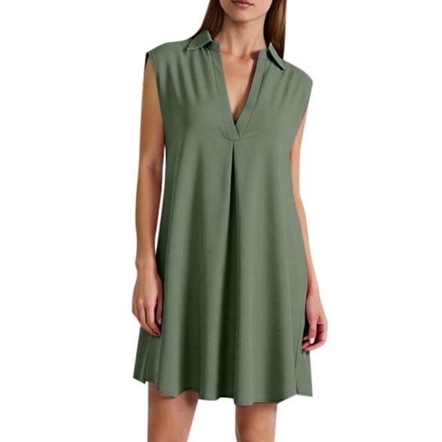 JFHHQ Robe Décontractée pour Femmes, Robe de Plage Sans Manches à Col en V, Maillot de Bain Décontracté d'Été, Vêtement de Plage, Bikini, Vert Armée