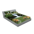 thumbnail image 2 of Savannah Fitted Sheet & Pillow Sham Set, Siberian Tigers in Water Waterfall Pool Woodland Swimming Natural, Decorative Printed 6 Piece Bedding Decor Set, King, Reseda Green and Orange, by Ambesonne, 2 of 3