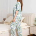 thumbnail image 5 of Jinhomg Womens Soft Cotton Pajamas Elegant Floral Print Long Sleeve Button Down Tops and Straight Pants Sets 2 Piece Casual Sleepwear Loungewear Seasonal Sale Green XL, 5 of 9