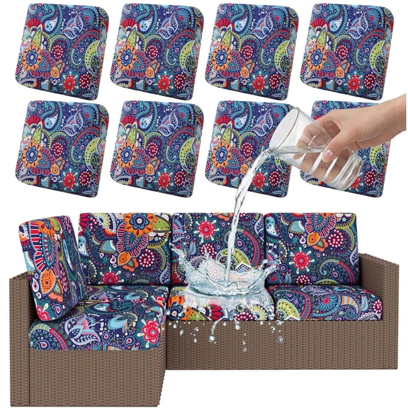 8-Piece Waterproof Stretch Patio Cushion Covers, Outdoor Couch Covers Replacement,   Washable Cushion Slipcovers for Outdoor Patio Wicker Sofas, Sofa and Chair Seat Covers for Dogs and Pets