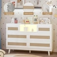 thumbnail image 2 of Natural Rattan Dresser for Bedroom with LED Light and Charging Station, 6 Drawer Double Dressers, Modern Wooden Dresser Chest, Beside Table for Closet, Nursery, Living Room, 2 of 6