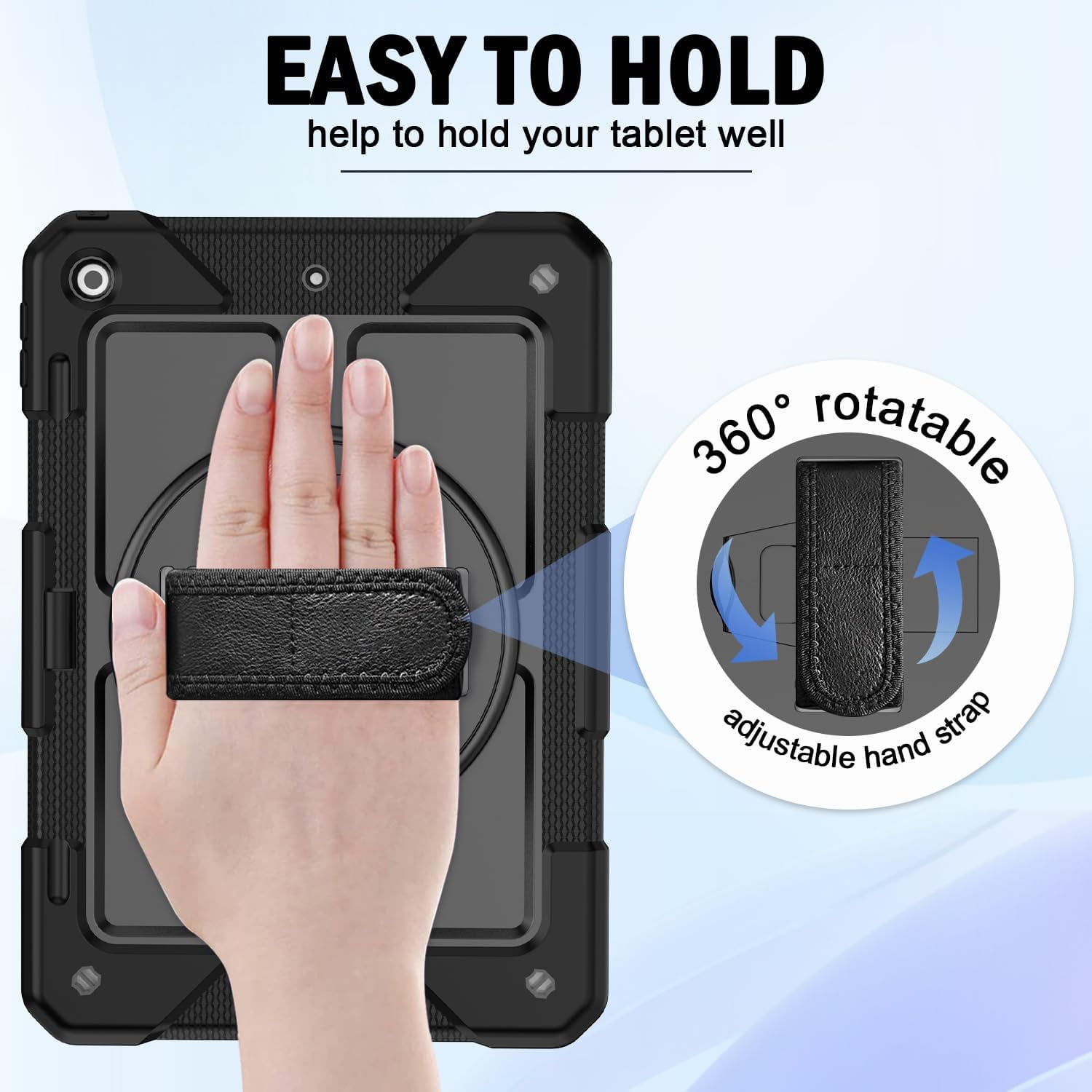 SUPNICE iPad 9th/8th/7th Generation Case,iPad 10.2 Case for kids, Shockproof [360 Rotating Stand] [Hand Strap] [Pencil Holder] Case for New iPad 9th Gen, iPad 10.2 Inch 2021/2020/2019,Black