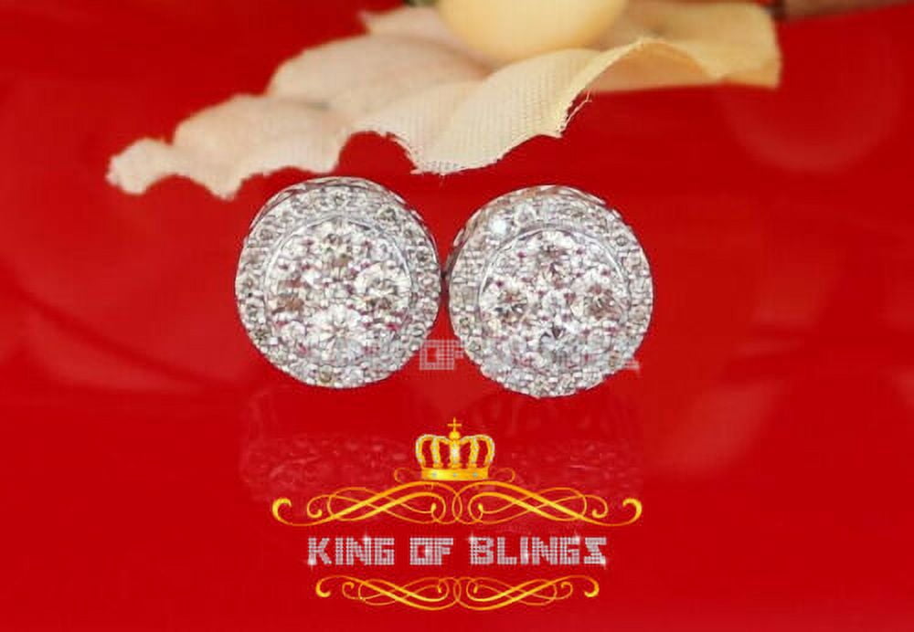 King of Bling's 1.25ct Diamond Stud Round Earrings for Women White Sterling Silver stud for men