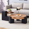 thumbnail image 1 of Table Basse Ronde Moderne et Simple à Double Couche - Dessus en Verre Brun Transparent avec Pieds en L en MDF Noir. la Conception Détachable Peut Rendre l'Utilisation de l'Espace Plus flexible., 1 of 17